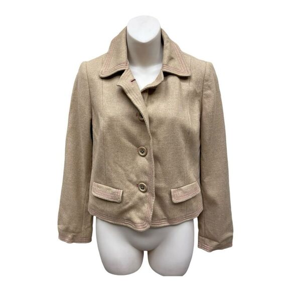 Gap Wool Twill Blazer Size XS Cropped Preppy Tan Vintage Y2K Collegiate - Picture 1 of 10